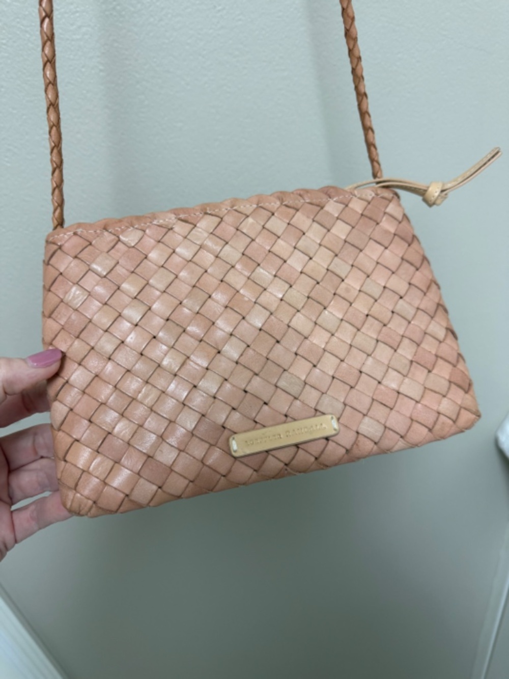 Loeffler Randall Marison Crossbody Woven Leather Tan Desert Sand Small $195 - Picture 7 of 17